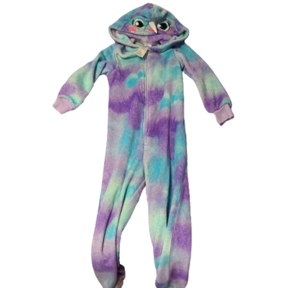 Kids Girls Plush Fleece Hooded Onesie Sleepwear, Footless, Pajamas